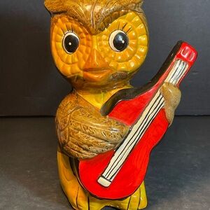 Vtg 8” Tall Ceramic Owl Bank Hand Painted T81